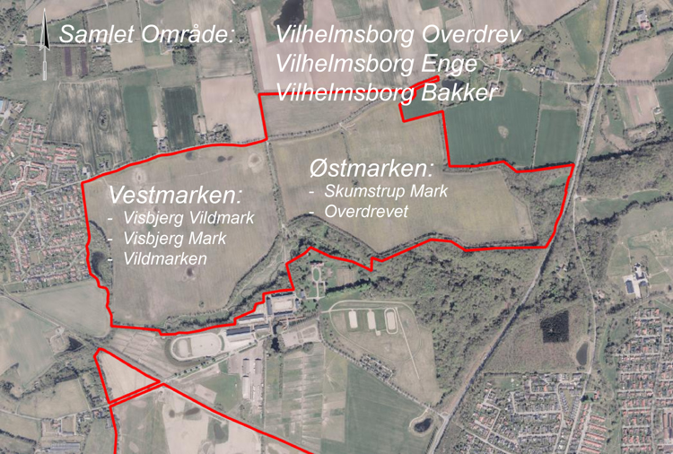 Kort med det samlede område nord for Vilhelmsborg