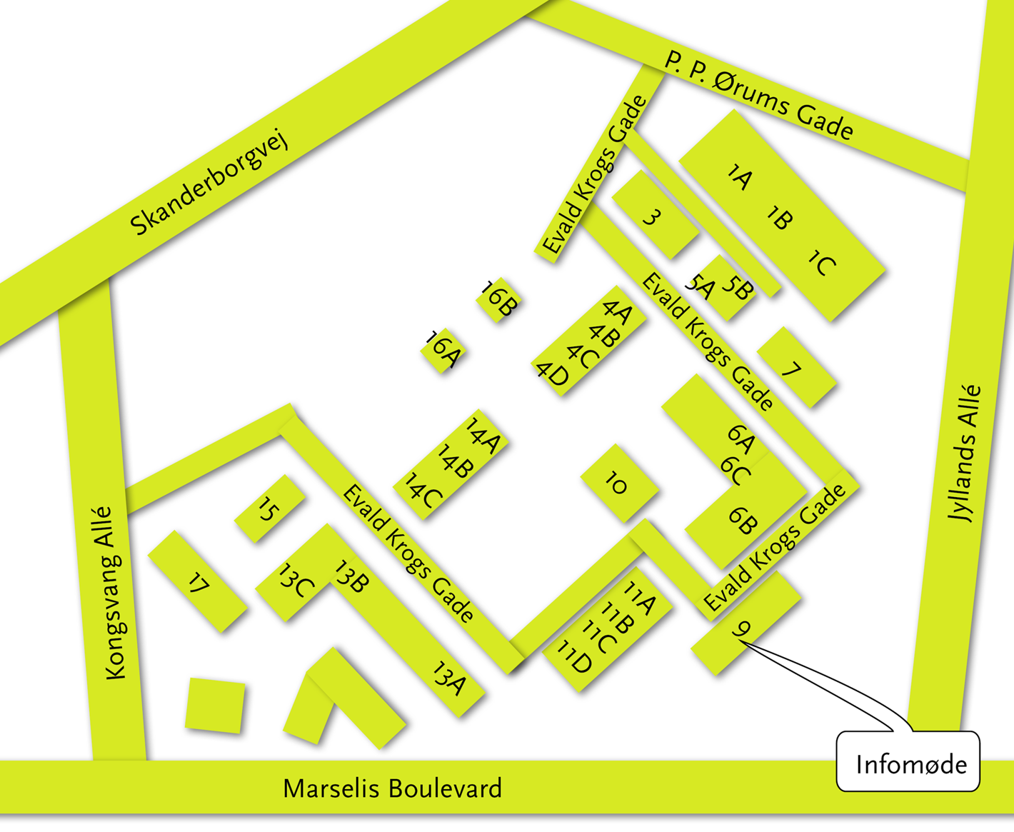 Billedet viser et kort over MarselisborgCentret og angiver, hvor infomødet finder sted.