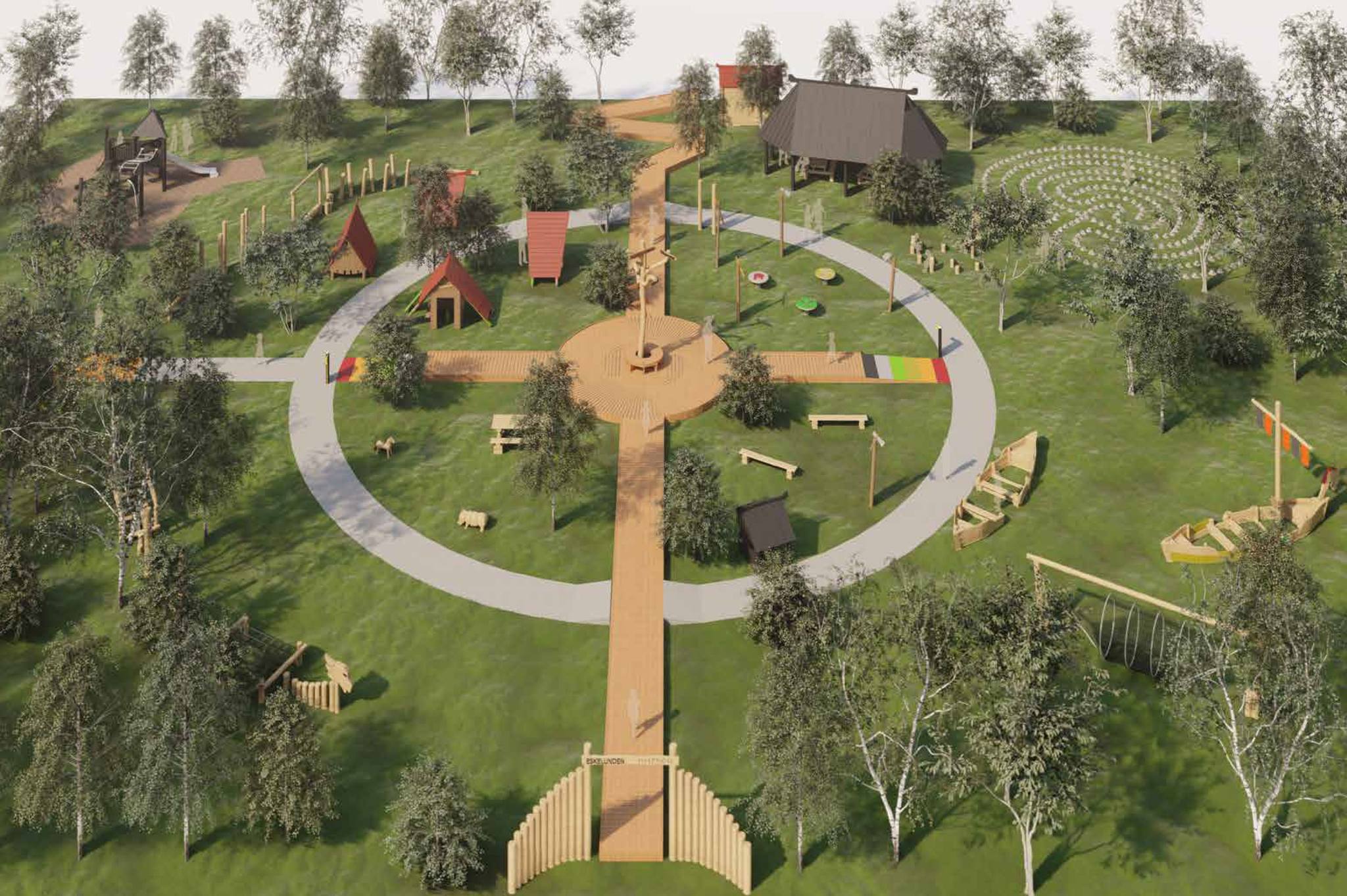 Illustration over legeplads i Eskelund