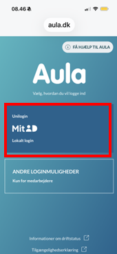 Klik på 'Unilogin - MitID - Lokalt login'