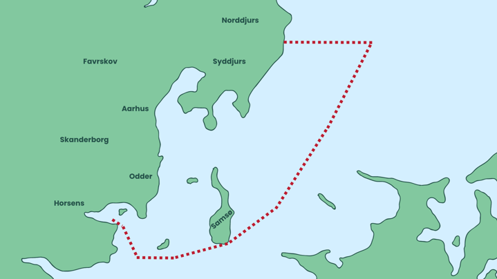 Kort der viser det område af Aaarhus Bugt som borgmesterne  ønsker skal være trawlfrit