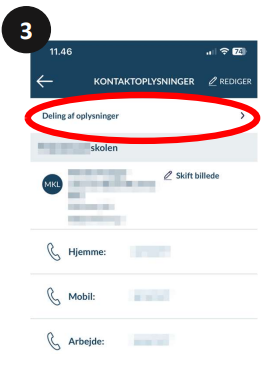 Tryk på 'Deling af oplysninger'.