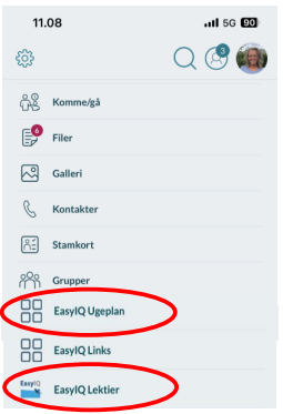 Tryk på Ugeplan eller Lektiebog