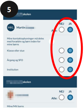 Vælg hvilke grupper dine kontaktoplysninger må deles med.