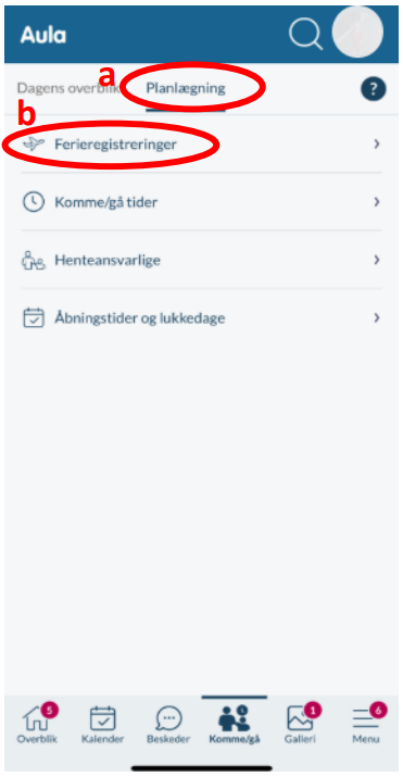 Tryk ind på planlægning i komme-gå