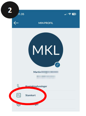Tryk på 'Stamkort'.