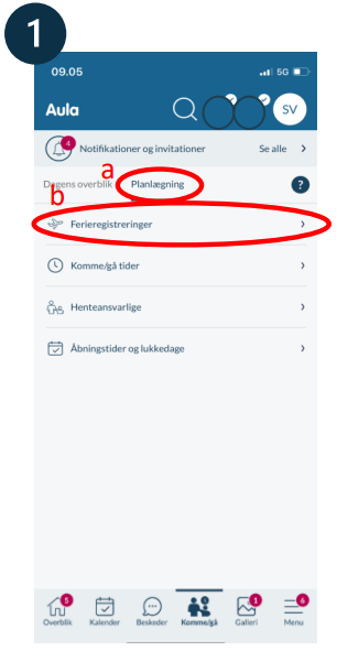 Gå i planlægning og tryk på ferieregistreringer