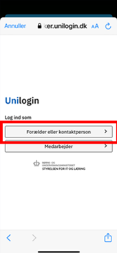 Klik på ‘Forælder  eller kontaktperson’